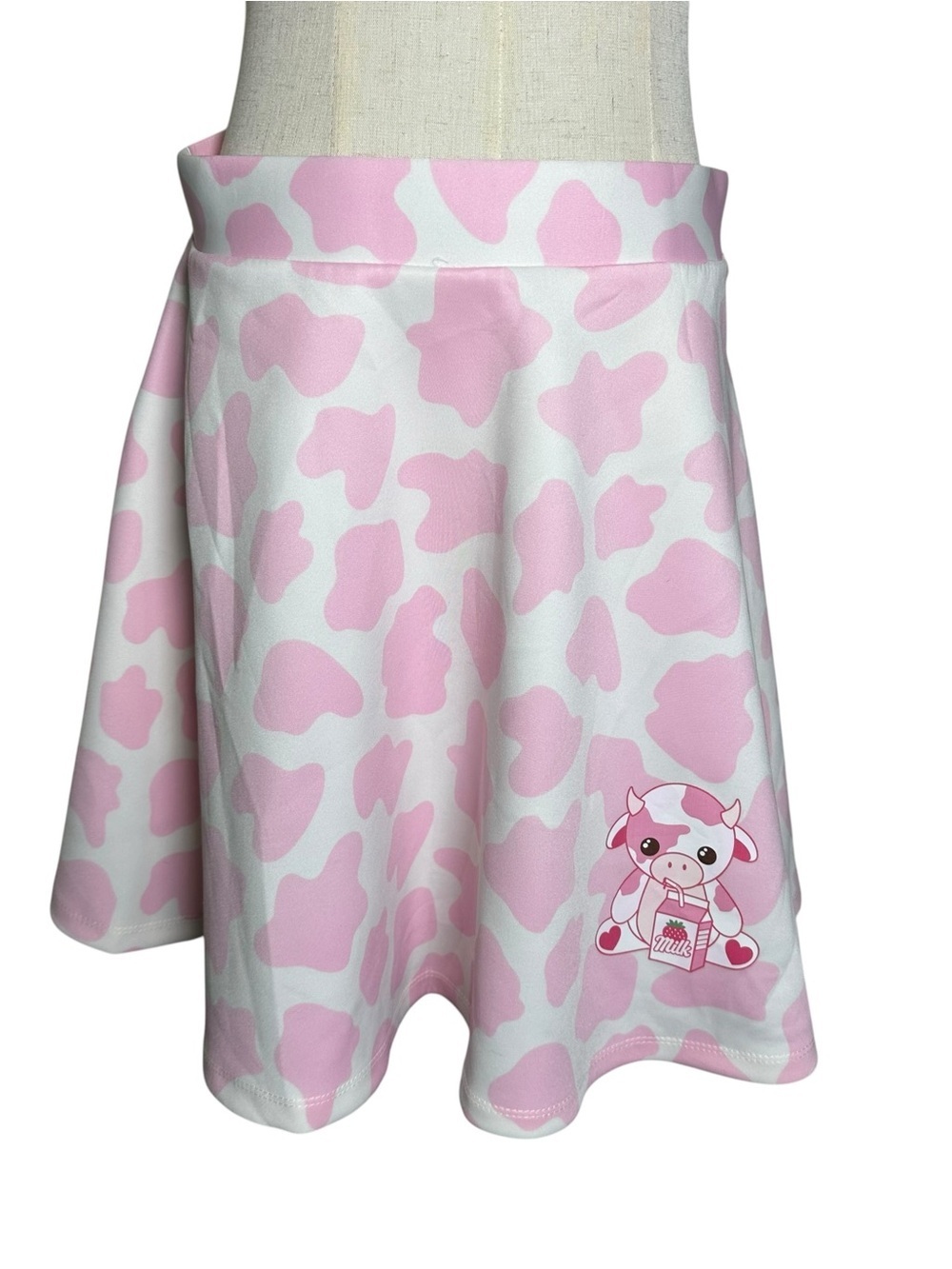 Hot Topic Pink Cow Print Circle Skater Skirt Sz Medium Stretch White Short Mini